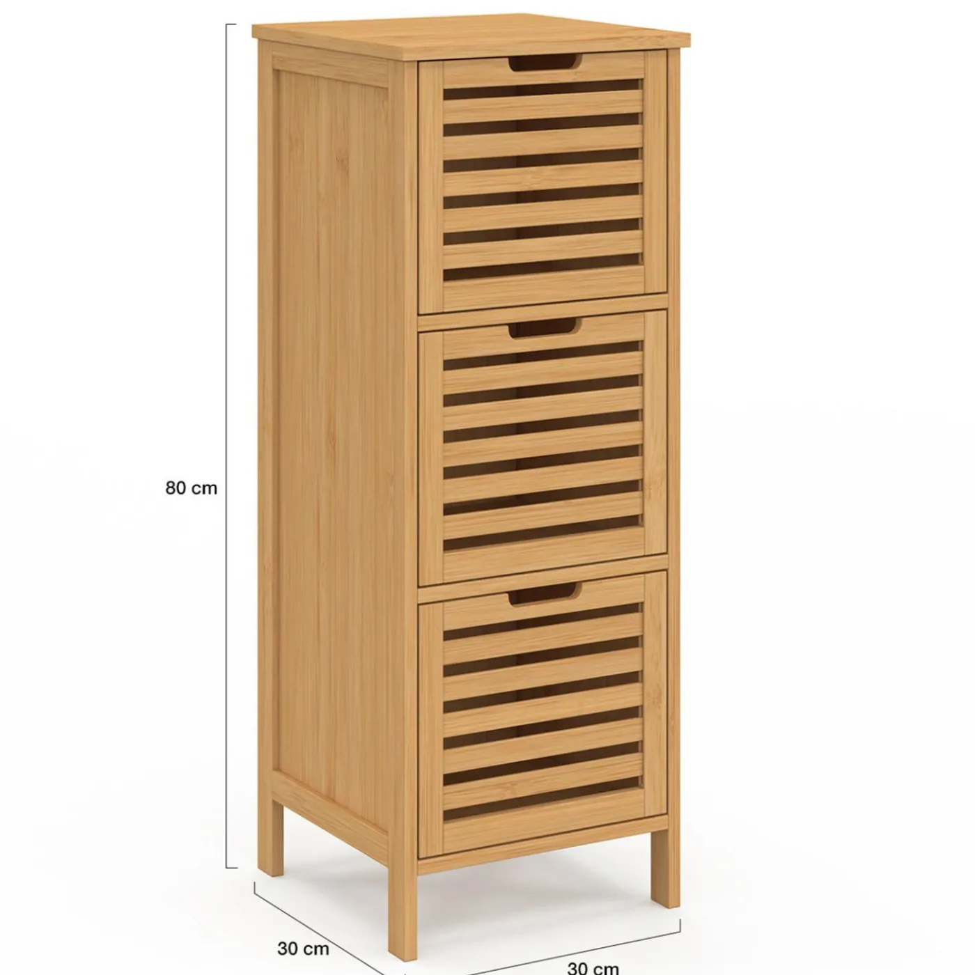 Meuble d'appoint salle de bain bambou BEA 3 portes 30 x 30 x 80 cm
