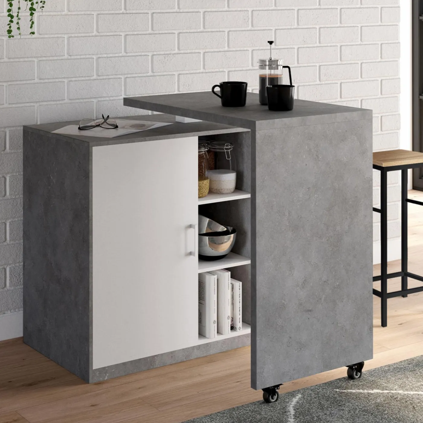 Meuble de bar pivotant imitation béton