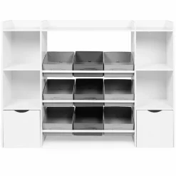 Meuble de rangement avec étagères, bacs en tissu et cubes pour enfants