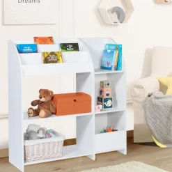Meuble de rangement blanc pour jouets avec étagère bibliothèque
