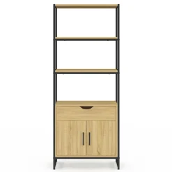 Meuble de rangement design industriel salle de bain avec 3 étages 1 placard 1 tiroir