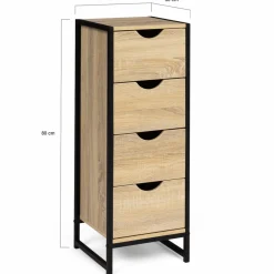 Meuble de rangement industriel chiffonnier d’appoint 80x30 cm 4 tiroirs