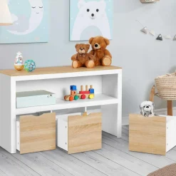 Meuble de rangement pour enfant 3 tiroirs blanc et hêtre
