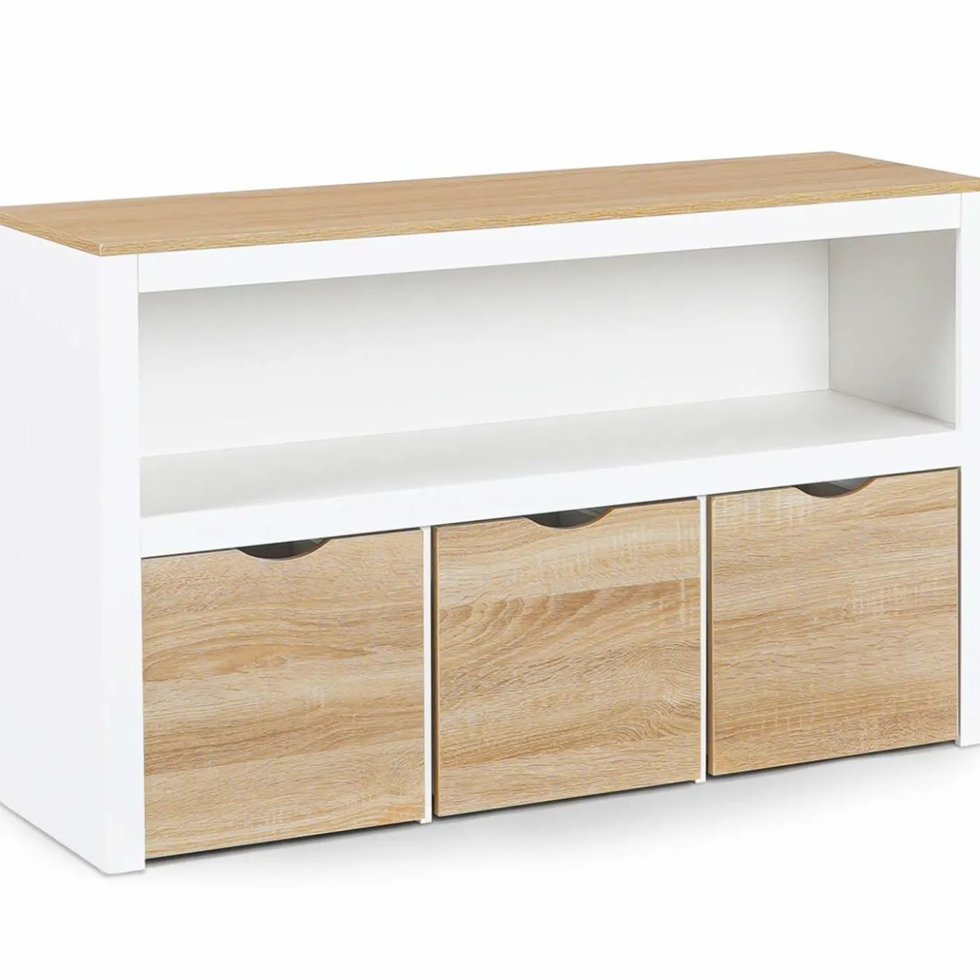 Meuble de rangement pour enfant 3 tiroirs blanc et hêtre
