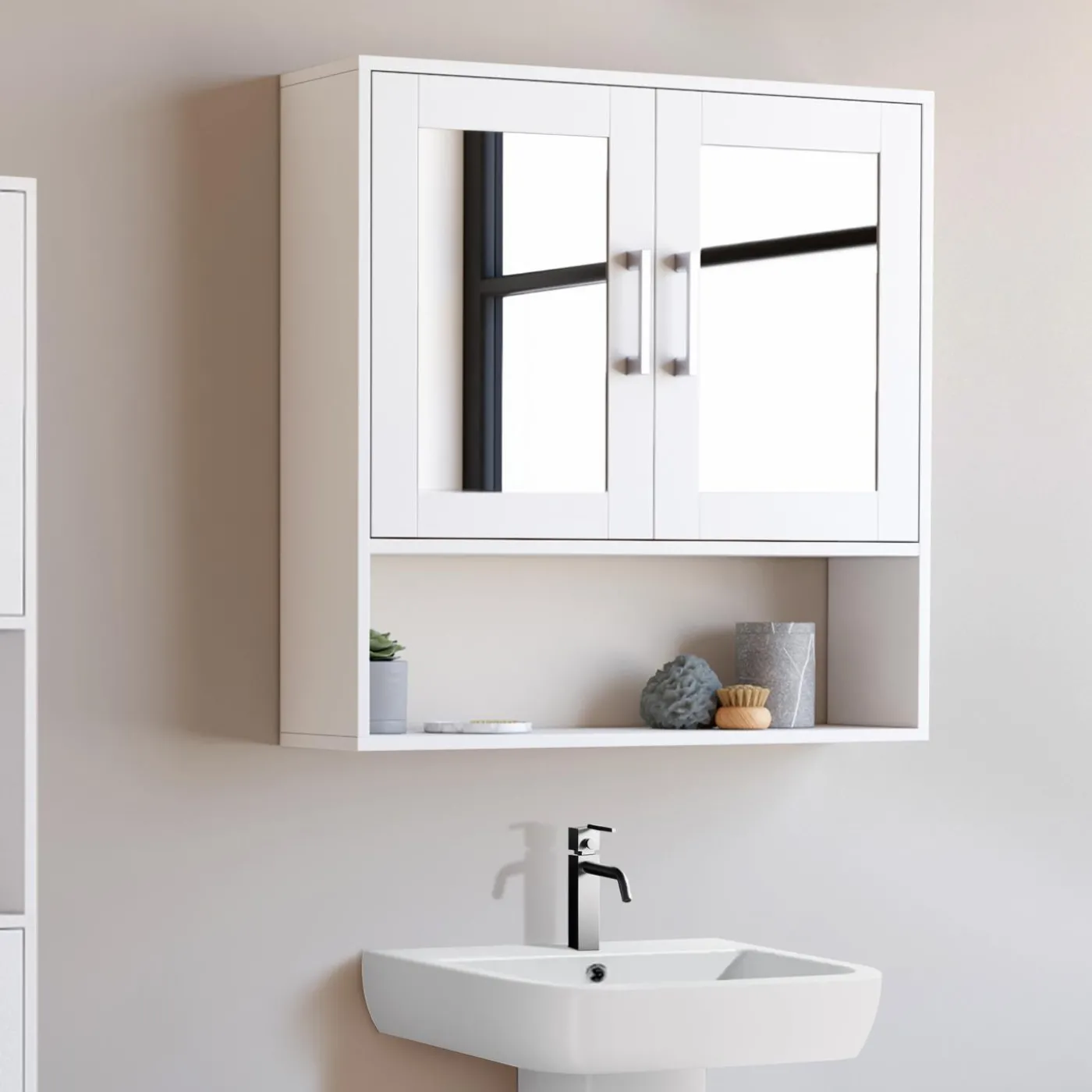 Meuble de rangement suspendu avec miroir