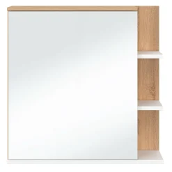 Meuble de rangement suspendu avec miroir et étagères pour salle de bain façon hêtre et blanc