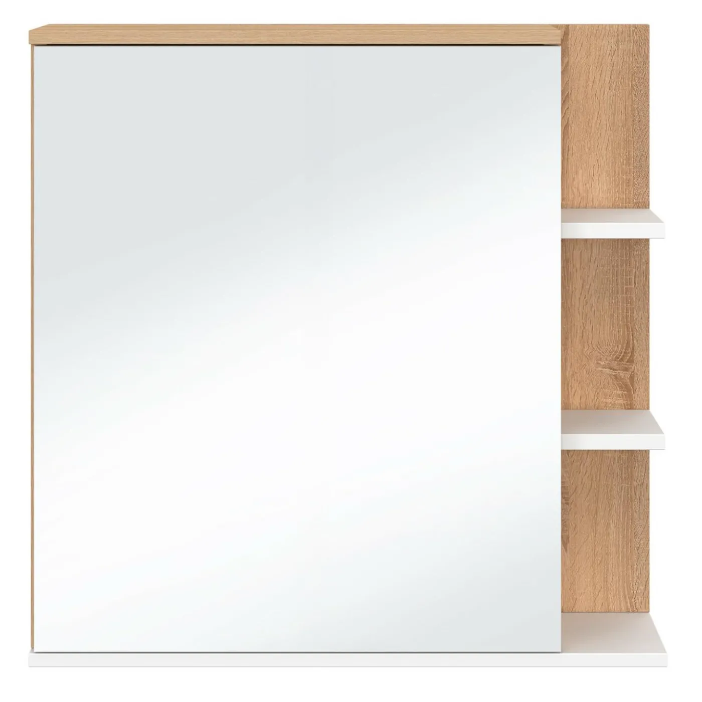 Meuble de rangement suspendu avec miroir et étagères pour salle de bain façon hêtre et blanc