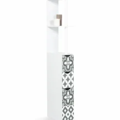 Meuble de toilette blanc et gris motif carreaux de ciment 3 portes
