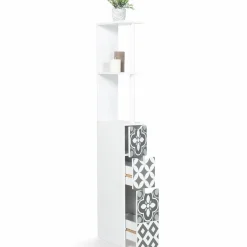 Meuble de toilette blanc et gris motif carreaux de ciment 3 portes