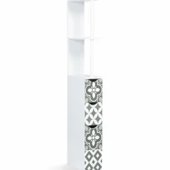 Meuble de toilette blanc et gris motif carreaux de ciment 3 portes