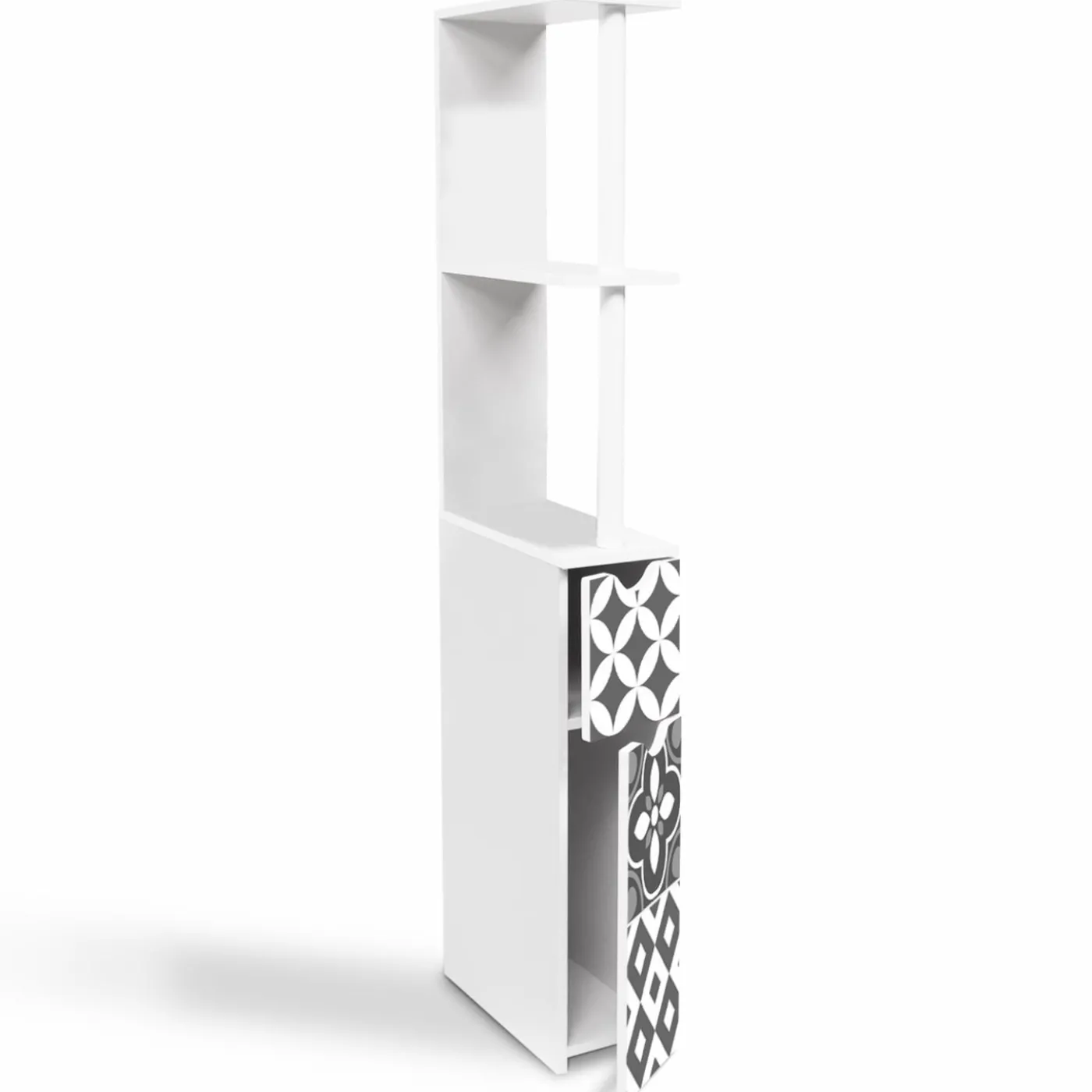 Meuble de toilette blanc et gris motif carreaux de ciment