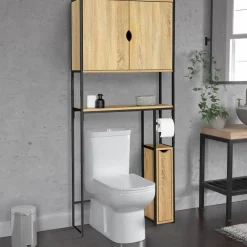 Meuble de toilette industriel bois et métal noir armoire de rangement