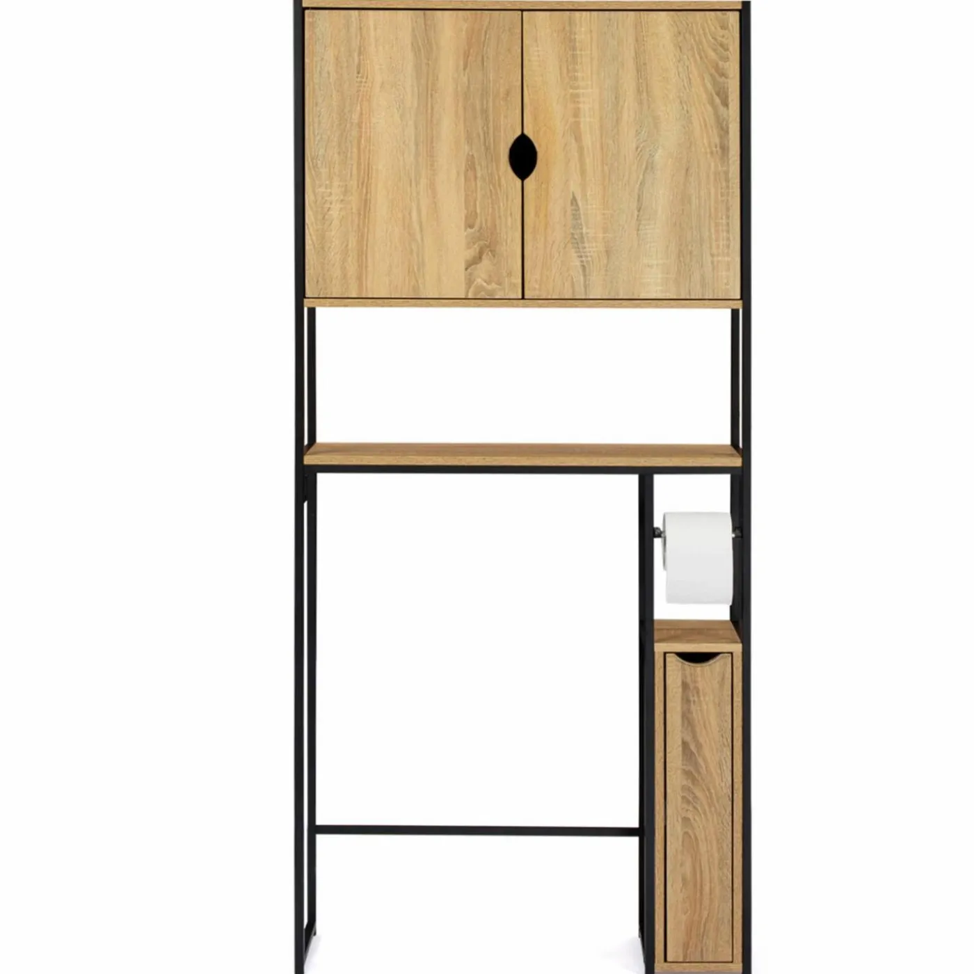 Meuble de toilette industriel bois et métal noir armoire de rangement