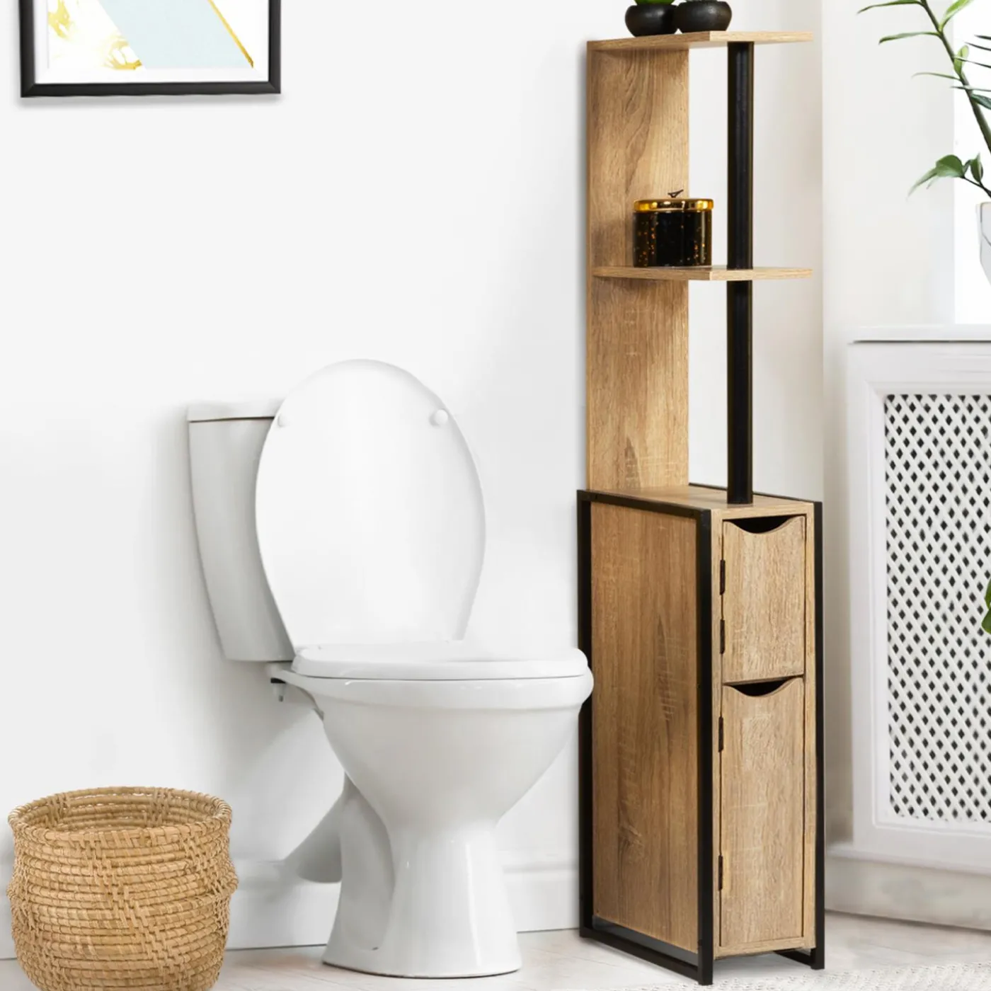 Meuble de toilette industriel bois et métal noir