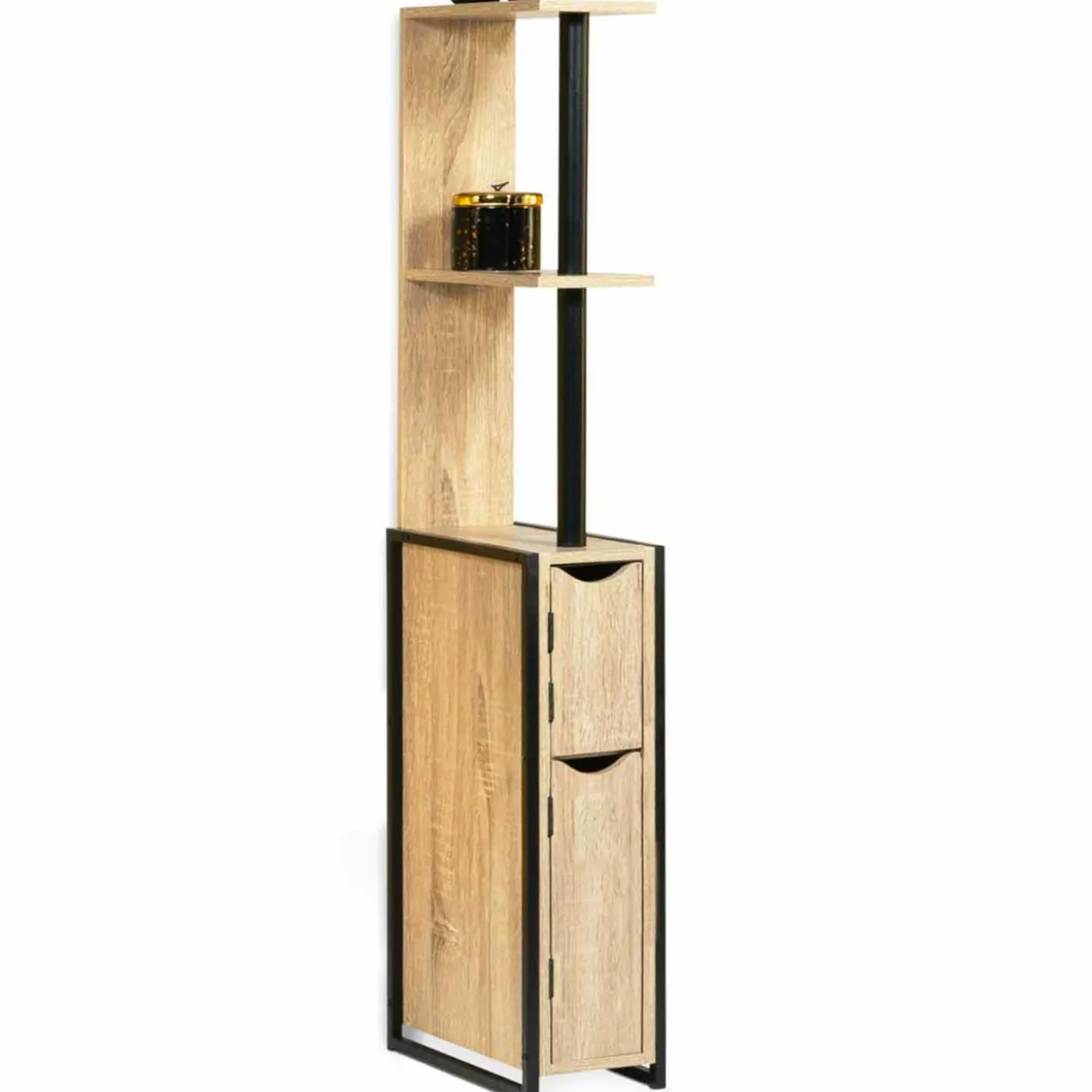 Meuble de toilette industriel bois et métal noir