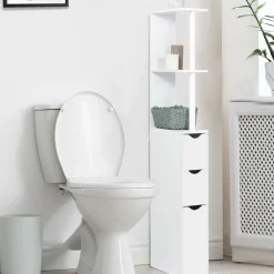 Meuble de toilettes étagère bois 3 portes blanc