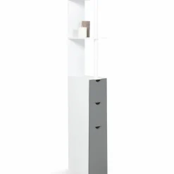 Meuble de toilettes étagère bois 3 portes blanc et gris