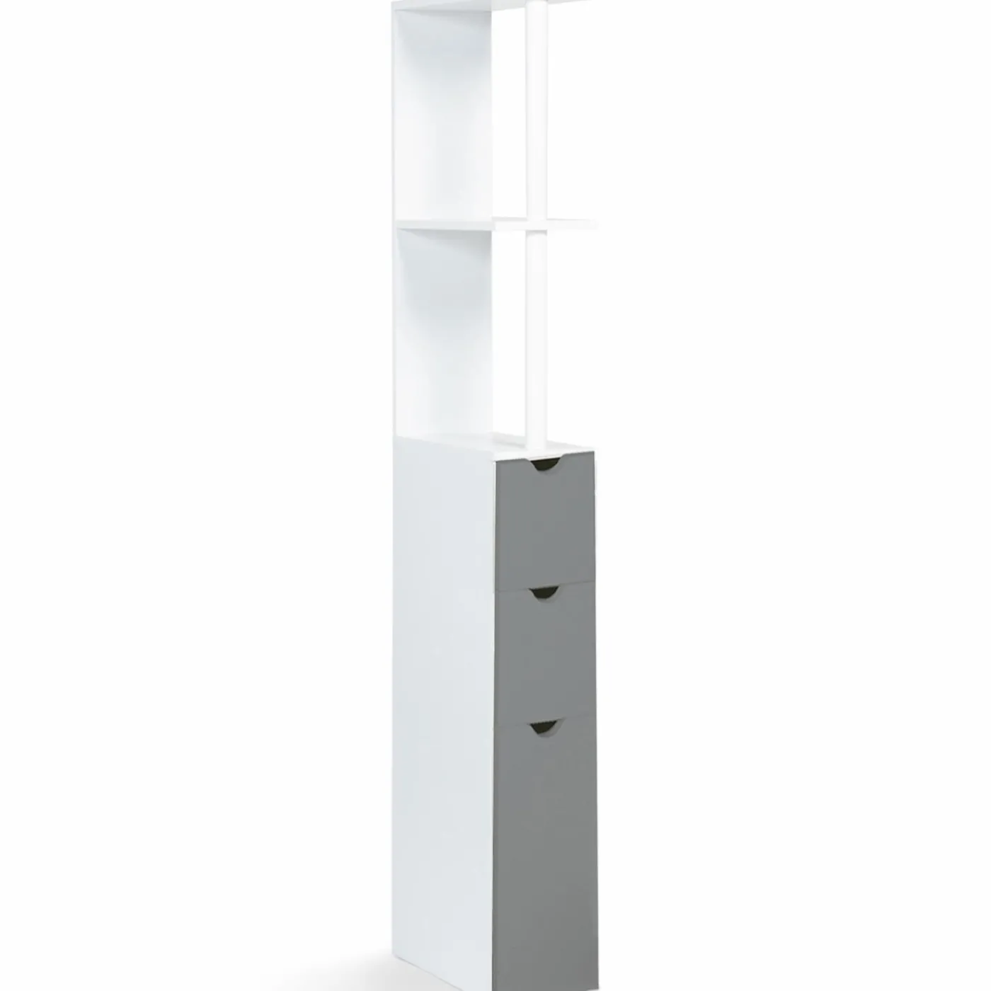 Meuble de toilettes étagère bois 3 portes blanc et gris