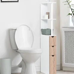 Meuble de toilettes étagère bois 3 portes coloris hêtre