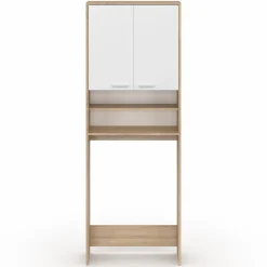 Meuble dessus machine à laver blanc et hêtre