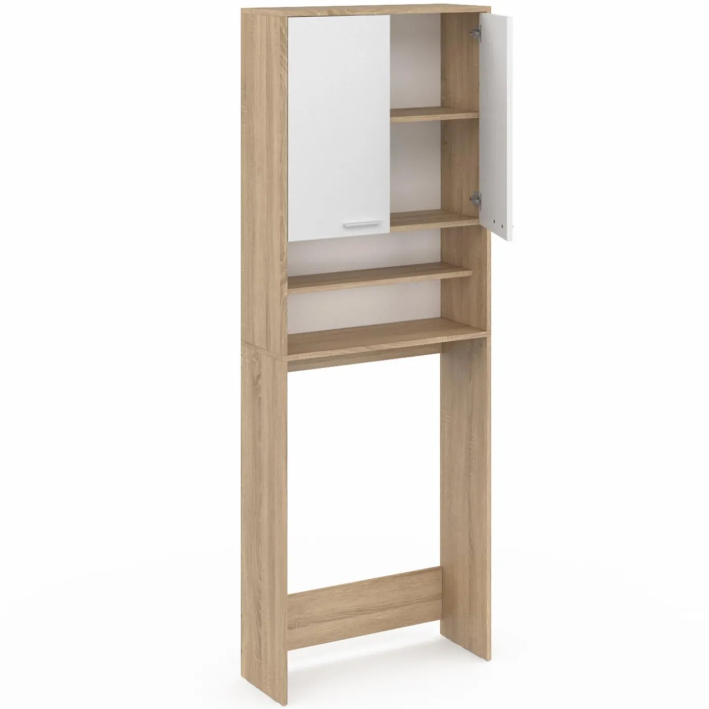 Meuble dessus machine à laver blanc et hêtre
