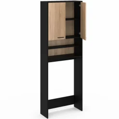 Meuble dessus machine à laver noir et hêtre