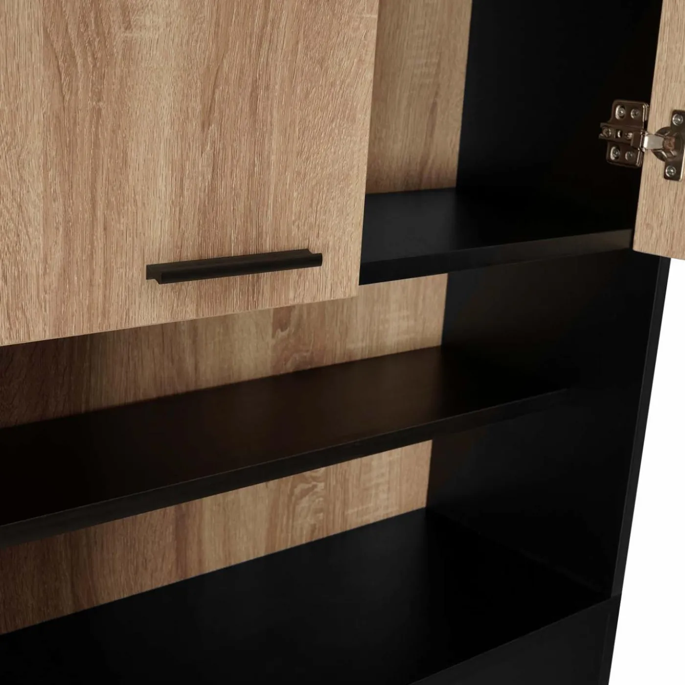 Meuble dessus machine à laver noir et hêtre