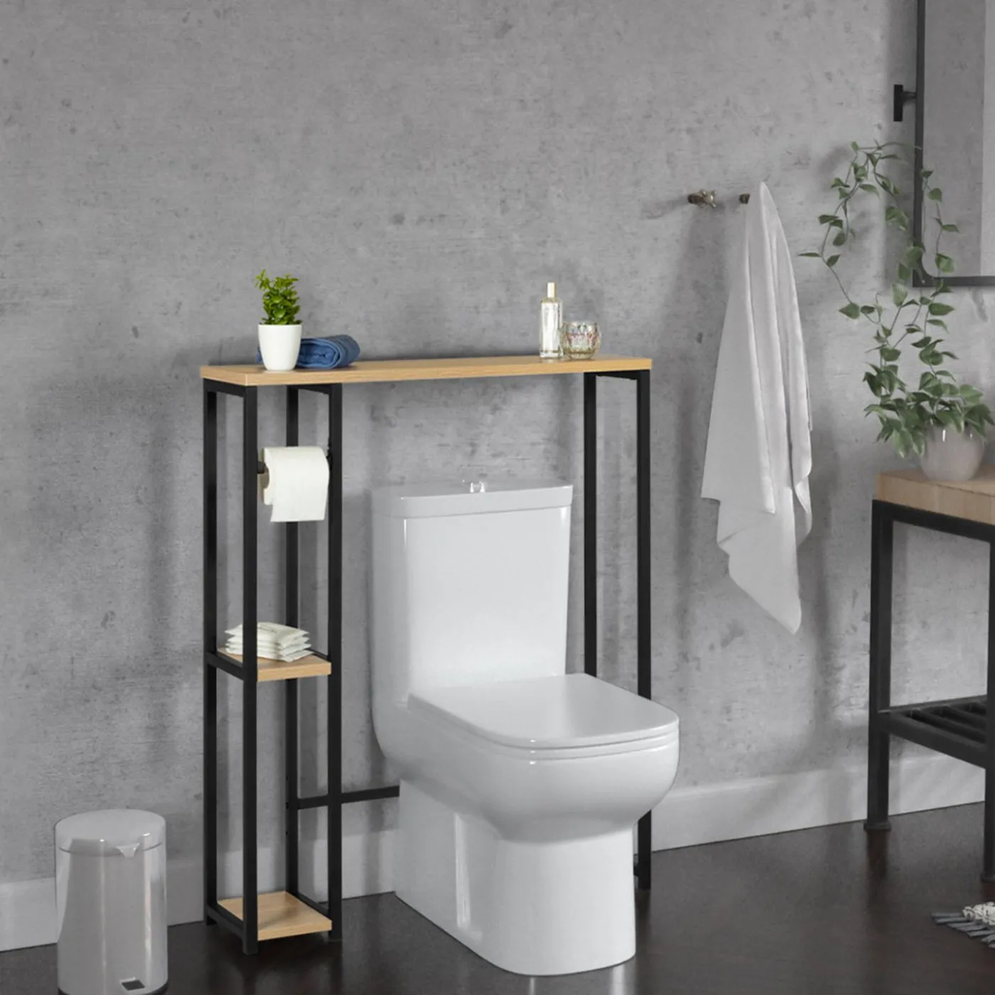 Meuble dessus WC industriel bois et métal