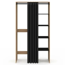 Meuble pour buanderie double machine à laver 180 cm hêtre et noir avec rideau coulissant