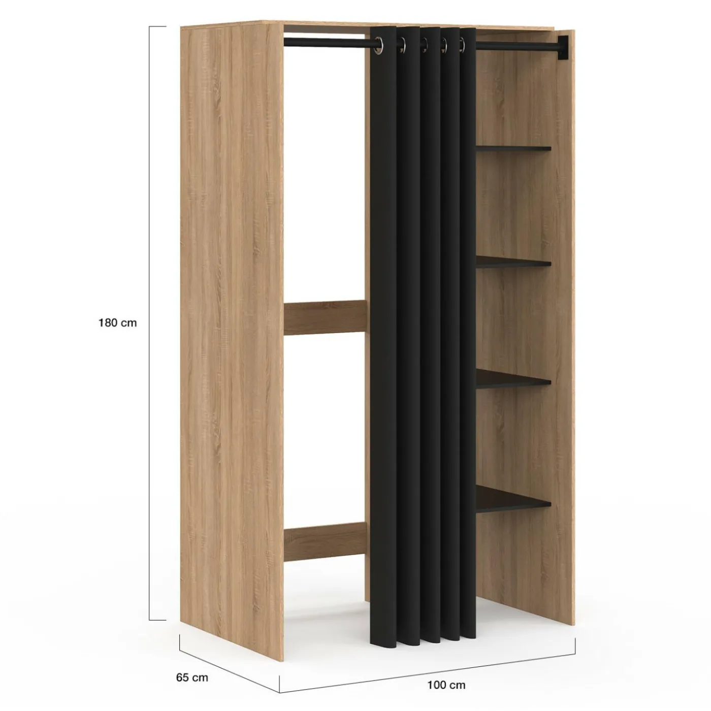Meuble pour buanderie double machine à laver 180 cm hêtre et noir avec rideau coulissant