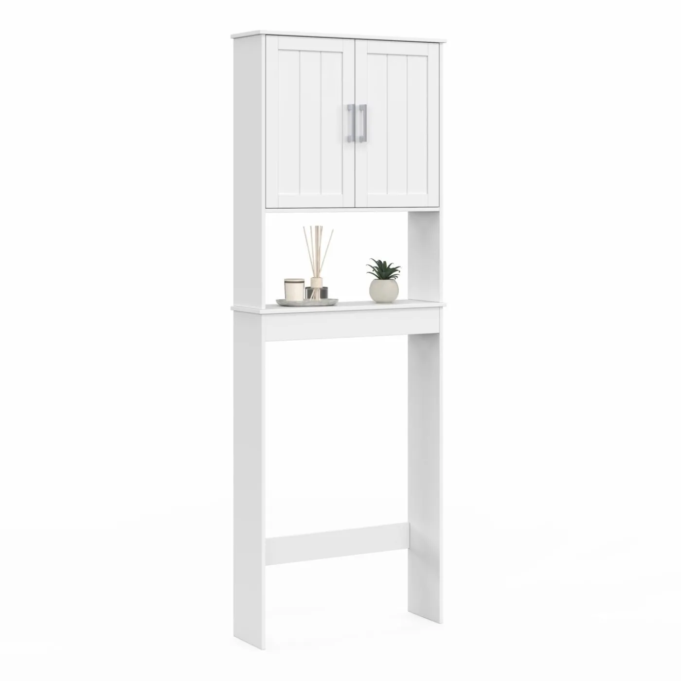 Meuble pour les toilettes avec étagère et placard double blanc
