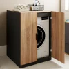 Meuble pour machine à laver avec portes noir et hêtre