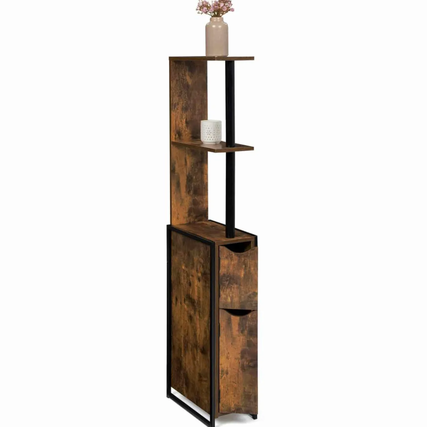 Meuble rangement WC style industriel bois effet vieilli