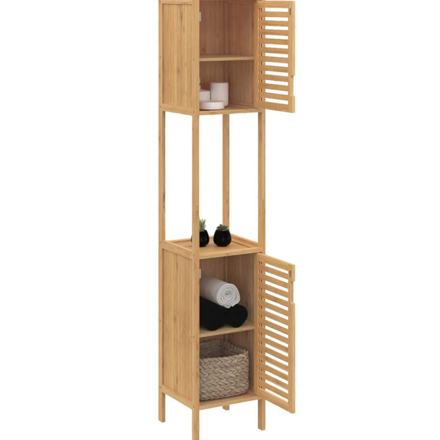 Meuble salle de bain colonne bambou 2 portes