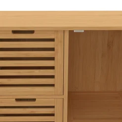 Meuble salle de bain en bambou avec placard et 3 tiroirs