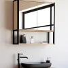 Meuble salle de bain suspendu métal et bois