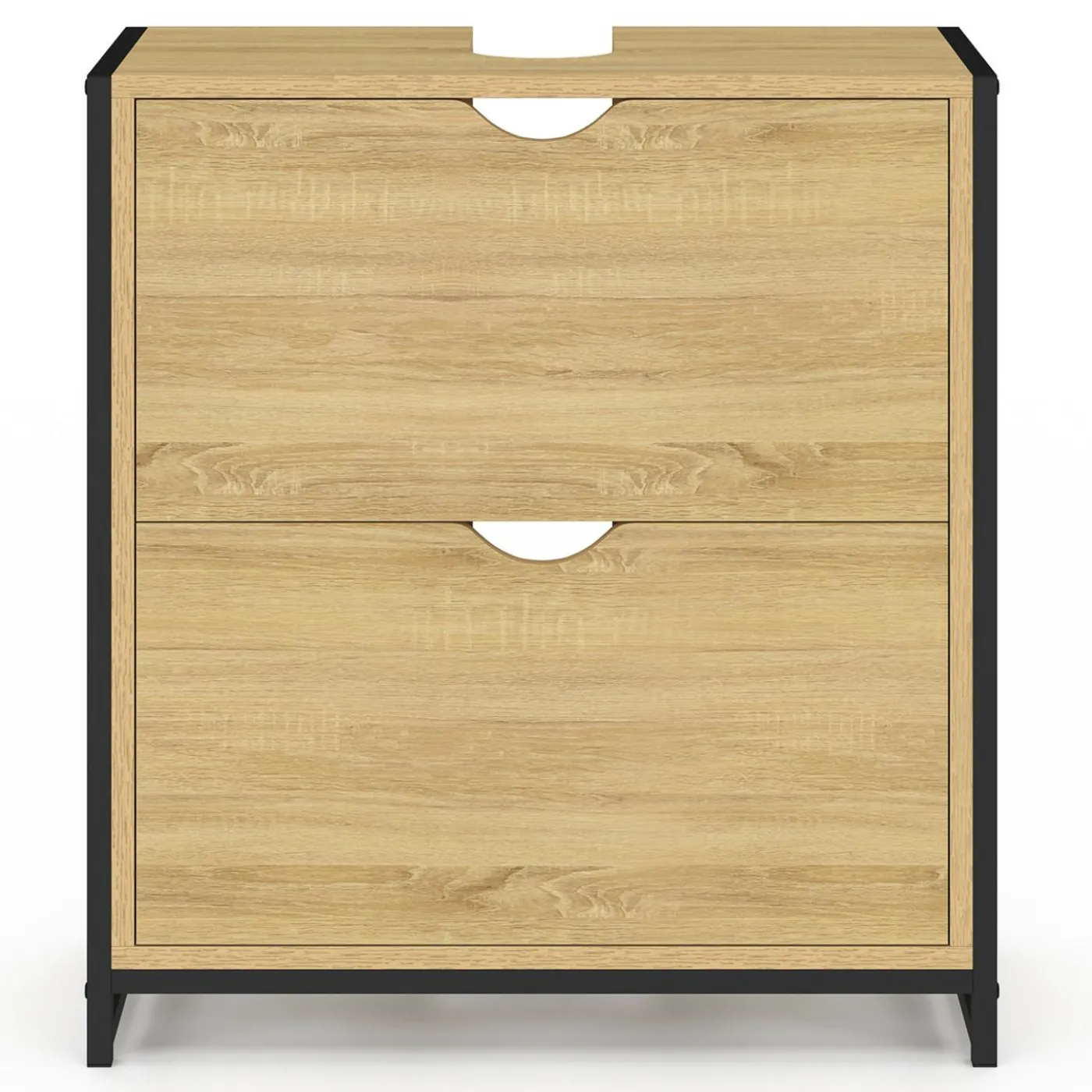 Meuble sous-lavabo salle de bain bois et métal 2 tiroirs