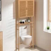 Meuble étagère dessus WC en bambou avec placard