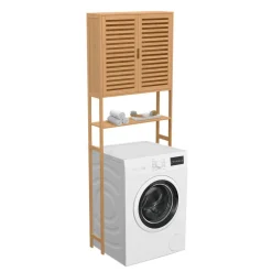 Meuble étagère dessus WC en bambou avec placard