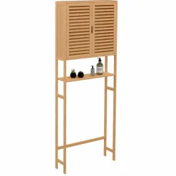 Meuble étagère dessus WC en bambou avec placard