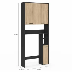 Meuble étagère dessus WC noir et bois façon hêtre