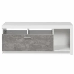 Meuble télé 110 cm blanc et placard effet béton