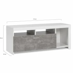Meuble télé 110 cm blanc et placard effet béton