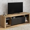 Meuble télé 140 cm bois et placard noir