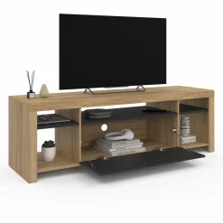 Meuble télé 140 cm bois et placard noir