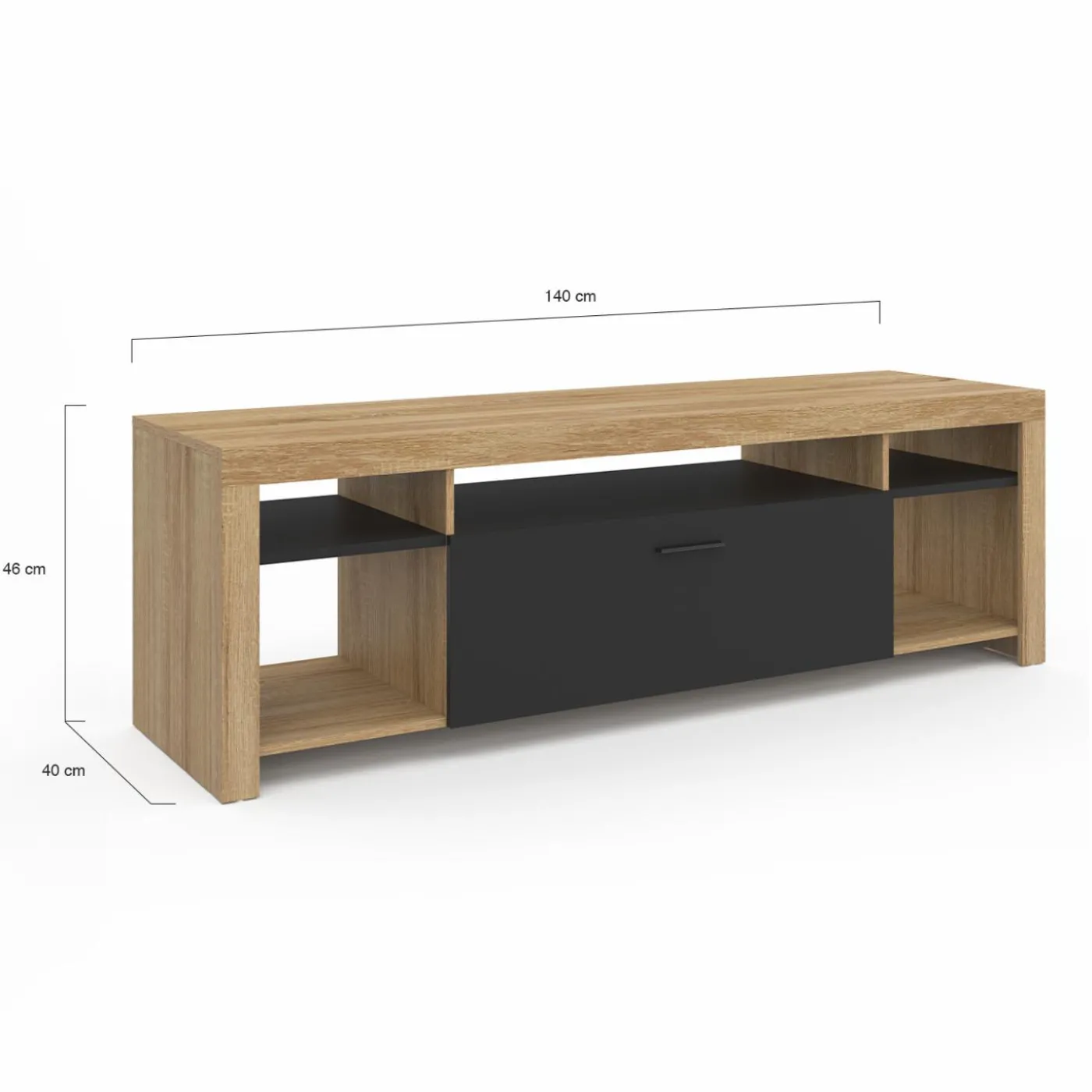 Meuble télé 140 cm bois et placard noir