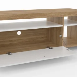 Meuble télé 140 cm bois et placard blanc