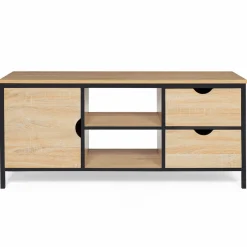 Meuble télé bois et métal avec tiroirs et placard