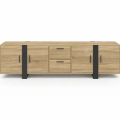 Meuble télé bois et noir 4 portes + 2 tiroirs 180 cm