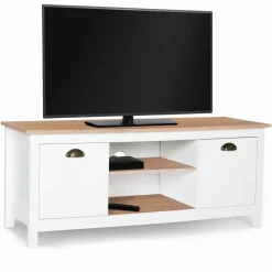 Meuble télé design blanc 2 portes avec étagères